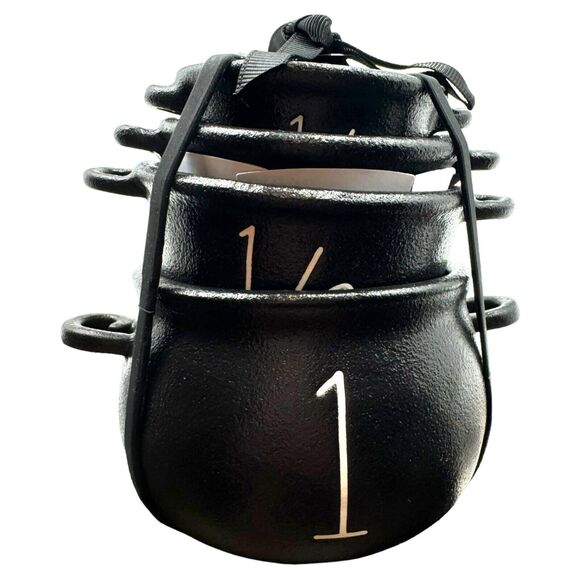 Rae Dunn Black Cauldron Measuring Cups 4-Piece Set Halloween Decor Goth Witchy - Picture 1 of 9